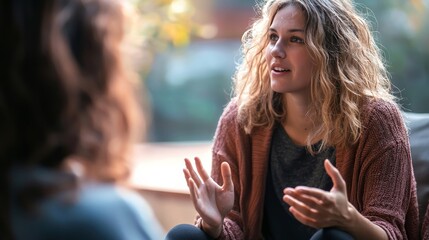 A person talking with a friend, using social support as a coping strategy for emotional stress
