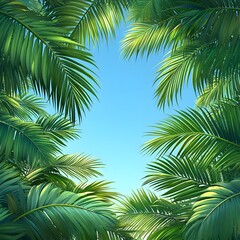 Naklejka premium Lush Tropical Foliage Against Clear Blue Sky