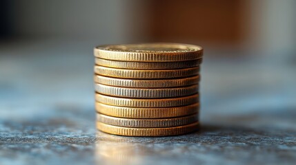 Coin stack on white surface, symbolizing financial growth and investment, high resolution, modern aesthetic, clean and professional look