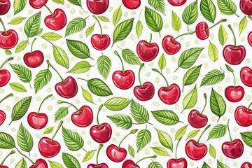Seamless Cherry Pattern Design for Fabric and Textile Prints - Artistic Doodle Style on White Background