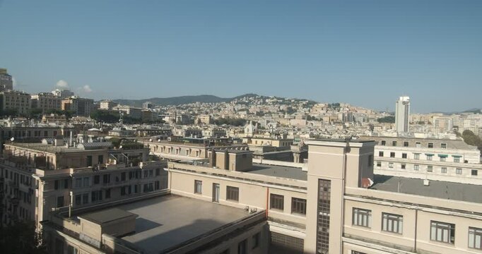 Genoa panorama. View of Genova Brignole.Panorama of the city with Piazza della Vittoria, arch and buildings. Italy