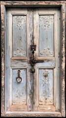 Blue door with a lock and a chain hanging from it