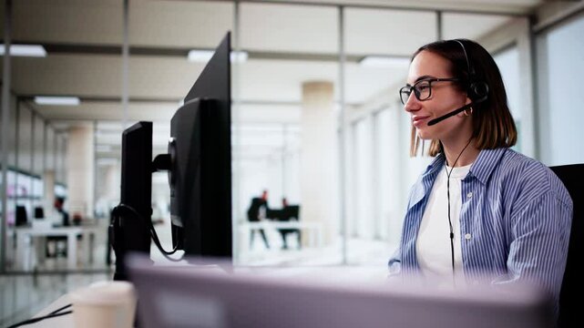 Efficient Customer Care: Smiling Call Center Agent