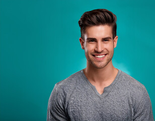 Obraz premium Happy Man Smiling Against Colorful Studio Background