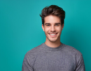 Obraz premium Happy Man Smiling Against Colorful Studio Background