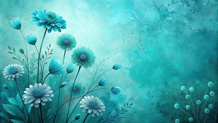 abstract flowers in aqua and turquoise on teal background