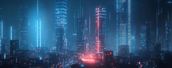 Smart city skyline with glowing digital data connection, futuristic and tech-inspired, Smart City, Digital Network, Futuristic Skyline