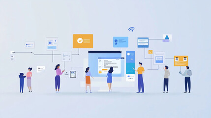 Engaging visual of customer touchpoints across digital platforms, showcasing interactions through apps, emails, and social media-4