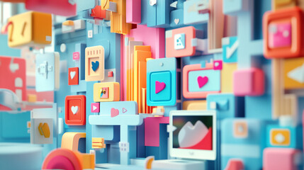 Engaging visualization of influencer marketing, displaying social media posts and audience interactions in a vibrant layout-3