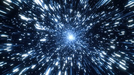 Abstract background with glowing lines and bright light in the center, simulating a hyperspace jump or a star explosion.