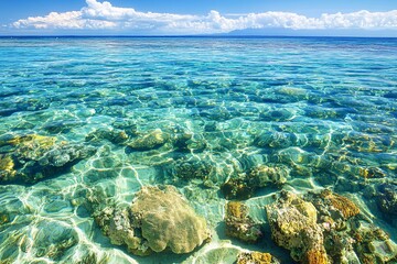 Fototapeta premium Stunning View of Crystal Clear Water and Coral Reef in a Tropical Paradise