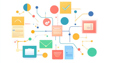 Flowchart showing the content curation process, connecting research, selection, and sharing stages-5