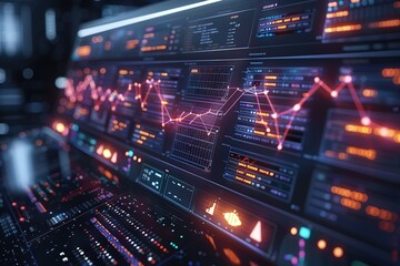 Obraz premium A computer monitor displays a series of graphs and numbers