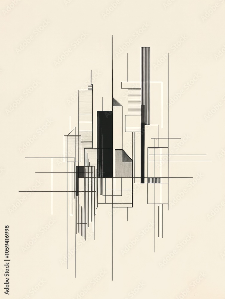 Aufkleber this artwork depicts a futuristic city skyline with sharp geometric shapes and clean, minimalist lin