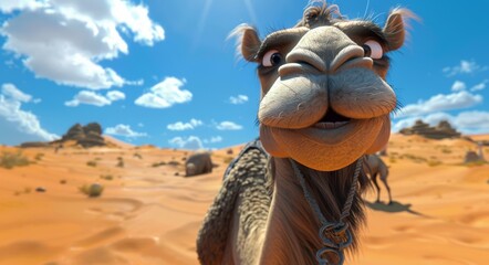 Close-Up Of A Smiling Camel In The Desert On A Sunny Day