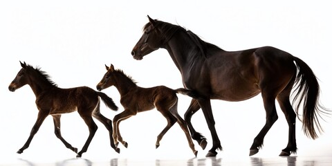 Silhouettes of Horses and Foals Isolated on White Background for Equine Lovers and Marketing Use