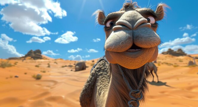 Close-Up Of A Smiling Camel In The Desert On A Sunny Day