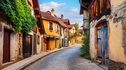 Fototapeta premium Charming Cobblestone Street in France