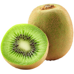 Fresh kiwi fruit halved on a bright background transparent