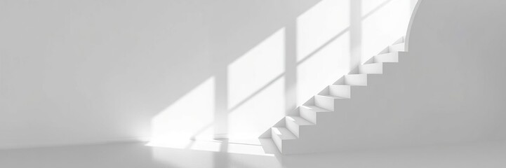 Obraz premium A sleek and modern white stair against a clean white background, contrast, isolated