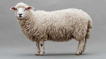 Fototapeta premium Sheep standing on gray background in studio setting