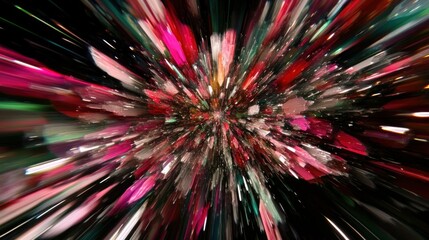 Abstract colorful radial explosion with dynamic lines and blurred shapes.
