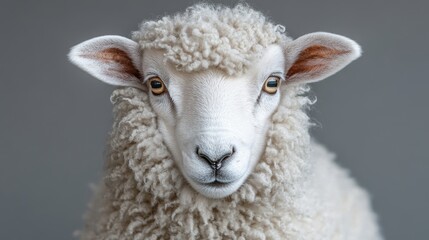 Fototapeta premium Sheep lamb posing on gray background in studio shot
