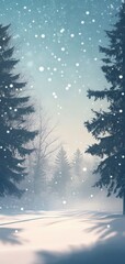 Obraz premium A serene misty winter forest with soft snowfall and dark shadows at twilight