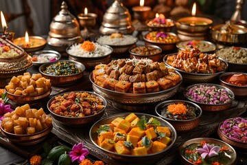 Obraz premium A table full of food with many different dishes and bowls