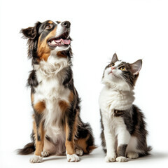 Fototapeta premium Colored image of a cat and a dog on an isolated white background