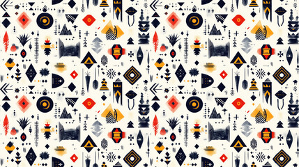 Abstract geometric seamless pattern featuring handmade ethnic and tribal motifs perfect for bohemian style decor and textile design