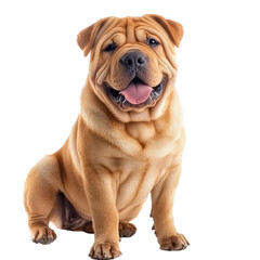 Obraz premium Happy Shar Pei puppy sitting on white background transparent