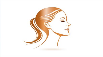 Woman's face with a ponytail and a gold tint. The woman is smiling and looking to the right