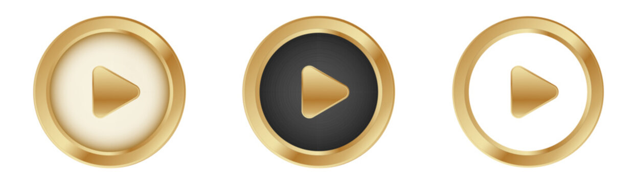Gold 3d play button. Golden play round button