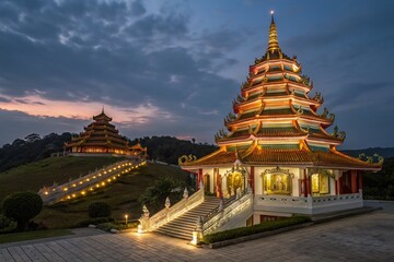 Naklejka premium Stunning Architectural Photography of Wat Pla Kang Temple Showcasing Chinese Architectural Beauty and Cultural Heritage