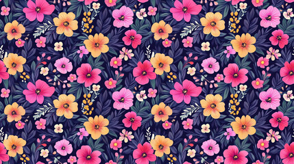 Seamless floral pattern featuring a diverse collection of beautifully designed flower elements for fabric or wallpaper design
