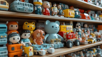 Fototapeta premium Vintage Toys on Wooden Shelves