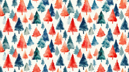 Seamless festive pattern featuring hand drawn watercolor Christmas trees perfect for holiday themed designs print wrapping wallpaper textiles