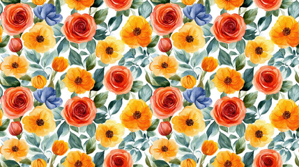Watercolor floral frame seamless pattern vibrant spring background for design projects