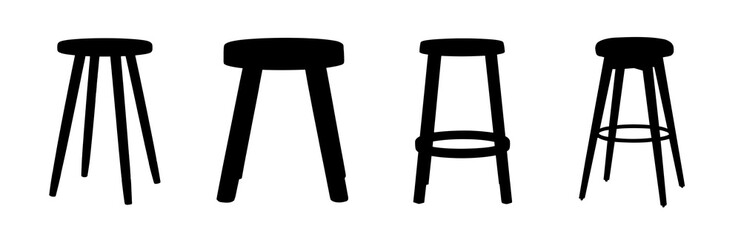 Stool bench set silhouette. Black silhouette outline of a stool or bench collection. Isolated transparent background PNG. 08