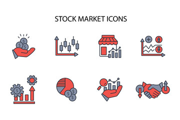 Stock market icon set.vector.Editable stroke.linear style sign for use web design,logo.Symbol illustration.