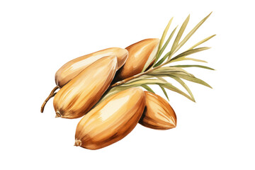 Close-up of Watercolor Illustration of Pine Nuts on White Background. Ideal for food blogs, packaging and design.