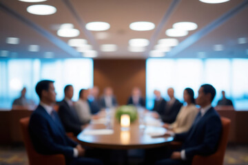 a blur image of the office where the meeting is taking place, conveying the dynamics of work processes and the concentration of the participants
