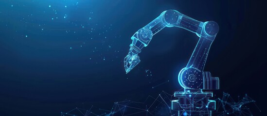 A glowing robotic arm reaching towards the light with a blue background.