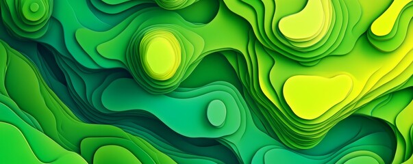 Green abstract paper cut background creating topography lines