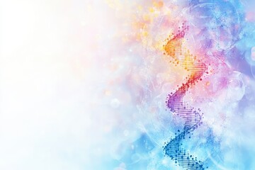 Colorful abstract representation of music notes and DNA intertwined in a dreamy background