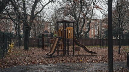 A playground in disrepair, symbolizing the social impact of crime on community spaces