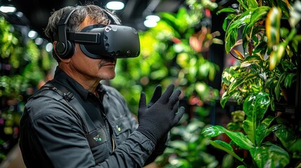 Fototapeta premium Person Exploring Virtual Reality in Natural Environment