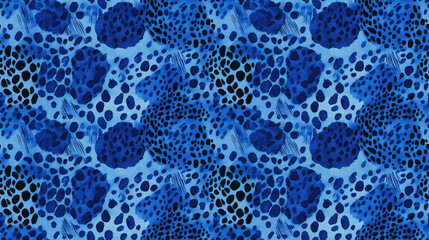 Seamless blue cheetah and leopard animal print featuring abstract patterns ideal for modern textile design wild exotic aesthetics