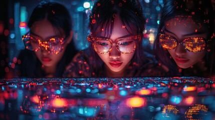 Diverse Young Professionals Collaborating in Futuristic Setting